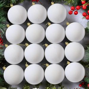 OCTERIC 24 Pcs 3.15Inches Velvet Christmas Ball Ornaments, Shatterproof Cream White Flocked Bulbs Decorations Set, Retro Decorative Hanging Plastic Ornaments for Xmas Tree Holiday Party Dcor