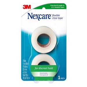 Nexcare Flexible Clear Tape, Waterproof Transparent Medical Tape, Secures Dressings and Catheter Tubing - 1 In x 10 Yds, 2 Rolls of Tape