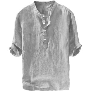 Ryannology Mens Linen Shirts Casual Cotton 3/4 Sleeve Regular-Fit Henley T-Shirt Summer Lightweight Beach Yoga Tops (X-Large, 01 Gray)