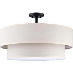 4 Light Semi Flush Mount Close to Ceiling Light Fixture,Cream Linen Fabric Shade Black Finish 20 inch for Bedroom,Living Room,Dining Room Hallway