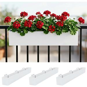 LaLaGreen Planter Boxes Outdoor (36 Inch, 3 Pack) White Metal Rectangular Deck Railings Flower Box with Brackets, Large Planters Plant Holder for Fence Balcony Rail Patio Porch Modern Garden Decor