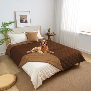 fuguitex Waterproof Dog Blanket Reversible for Small Dogs Resistant Leakproof Washable Couch Cushion Bed Protector Cover for Indoor Furniture Pet Friendly82"*82",Brown+Chocolate
