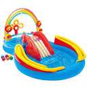 Intex 57453EP 9.75 Foot x 6.3 Foot x 53 Inch Multicolor Rainbow Slide Kids Inflatable Pool with Water Slide and Ring Toss for Children Ages 2 and Up
