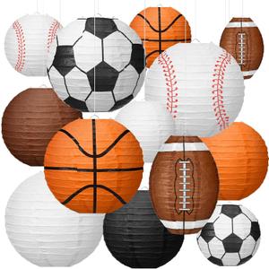 Bencailor 13 Pcs Sports Paper Lanterns Sport Themed Paper Soccer Baseball Football Basketball Lanterns for Indoor Outdoor Sport Themed Birthday Party Decoration(Simple)