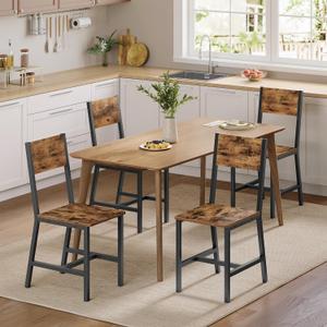 VASAGLE Dining Chair Set of 4, Rustic Wood Chairs with Metal Steel Frame, Easy to Assemble, Comfortable Seat, Modern Farmhouse Chair for Kitchen, Bedroom, Living Room, Rustic Brown and Ink Black VASAGLE Dining Chair Set of 4, Rustic Wood Chairs with Metal Steel Frame, Easy to Assemble, Comfortable Seat, Modern Farmhouse Chair for Kitchen, Bedroom, Living Room, Rustic Brown and Ink Black