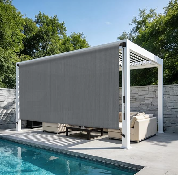 HENG FENG Outdoor Roller Shade 8' W x 6' H Dark Grey
95% UV Block, Cordless with Splicing Design, Exterior with Wand for Porch & Gazebo, UV Block & Weather Resistant