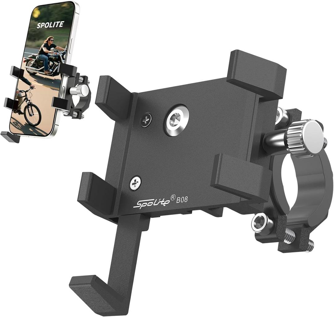 Aluminum Phone Holder for BikeUniversal Bike Cell Phone Holder Fits All Phones 4-7",Waterproof & Shockproof Motorcycle Phone Mount,360 Rotation Bicycle Phone Mount for E-Bike,Scooter,ATV