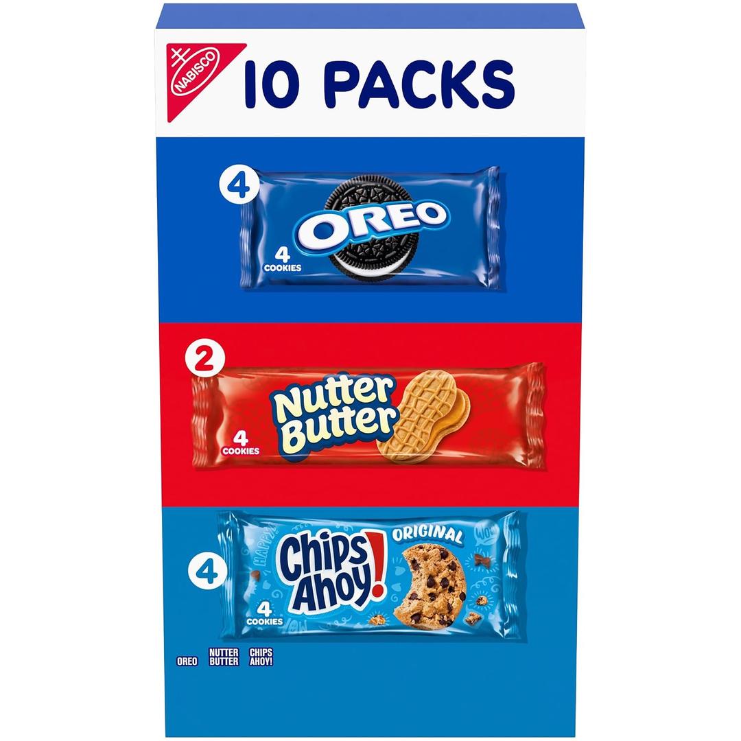 10 x Nabisco Cookie Variety Pack, OREO, Nutter Butter, CHIPS AHOY!, 10 Snack Packs (4 Cookies Per Pack) (EXP 12/01/26)