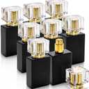Foraineam 8 Pack 30ml / 1 oz. Black Refillable Perfume Bottles, Portable Square Empty Glass Perfume Atomizer Bottle with Spray Applicator