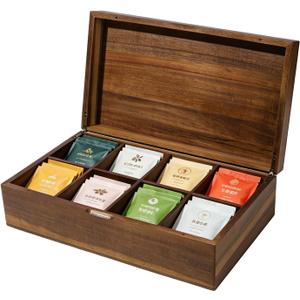 Acacia Wooden Tea Bag Organizer with Magnetic Lid, 8 Adjustable Compartments Wooden Tea Box for Tea Bags, Countertop Storage Holder