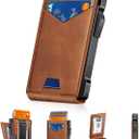 Wallet for Men RFID Wallet with 2 ID Windows & Money Clip, Slim Pop Up Card Holder for 10-12 Cards, Bifold Minimalist Smart Wallet for Front Pocket, Compact Metal Credit Card Holder, Gifts for Men (Brown)