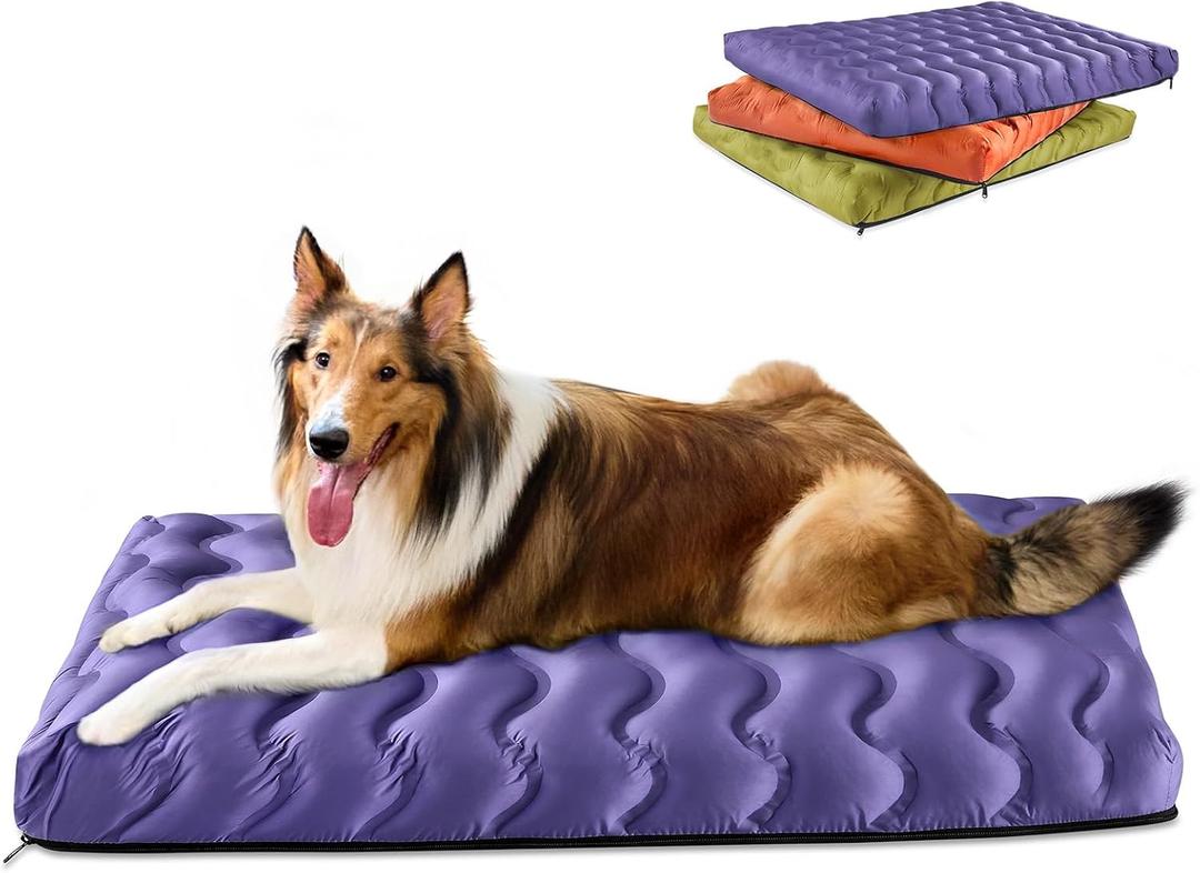 LLUAII Orthopedic Dog Bed Outdoor Waterproof Dogs Crate Bed for Dogs, Washable Cooling Dog Bed Mat with Removeable Cover & Memory Foam（36" x 27", Purple