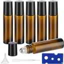GIVITASOT 10ML Essential Oil Roller Bottles, 6 Pack Amber Oil Roller Bottles for Essential Oils, Roll on Bottle with Stainless Steel Balls(6 Labels, Opener, Funnel, Dropper Included)
