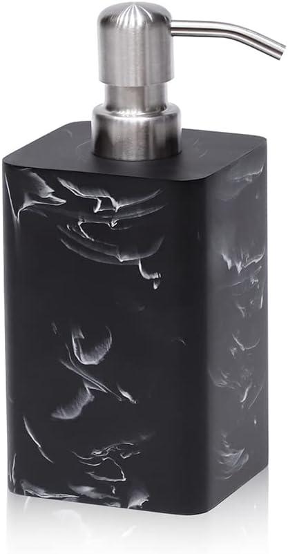 Soap Dispenser, 15 Oz with with Brushed Nickel Pump,Refillable Liquid Square Decorative Soap Dispenser for Hand Soap,Dishwashing Liquid and Hand Lotion-Black Marble Style