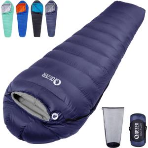 Down Sleeping Bag for Adults 0F 10F 15F 20F Backpacking Sleeping Bag for Cold Weather with Compression Sack, Blue 