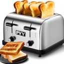 PYY Commercial Toaster 4 Slices - 225 Slices/Hour Stainless Steel Silver Bread Toaster, 1800W with 6 Speed Level, Dual Controls and Removable Crumb Tray, for Family and Commercial