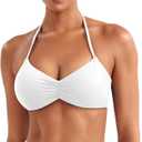 YEOREO Halter Sports Bras for Women Adjustable Strappy Open Back Impact Removable Pads Deep V Bra Workout Gym Yoga Crop Top (Medium, White)