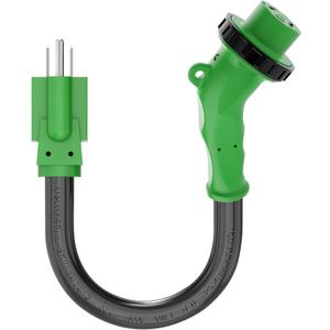 RVGUARD 30 Amp to 110 Volt RV Adapter Cord with 135 Degree Locking Connector, NEMA 5-15P to NEMA L5-30R Electrical Power Adapter with LED Power Indicator, 18 Inch, Green, ETL Listed