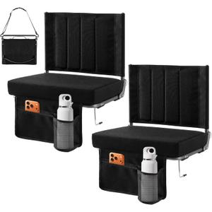 OLIXIS Stadium Seats 2 Pack with Back Support, Bleacher Chairs with 3.15" Thick Padded Comfortable, Wide Portable Lightweight Folding Seat for Sports Events, Concerts, Outdoor Activities, Black
