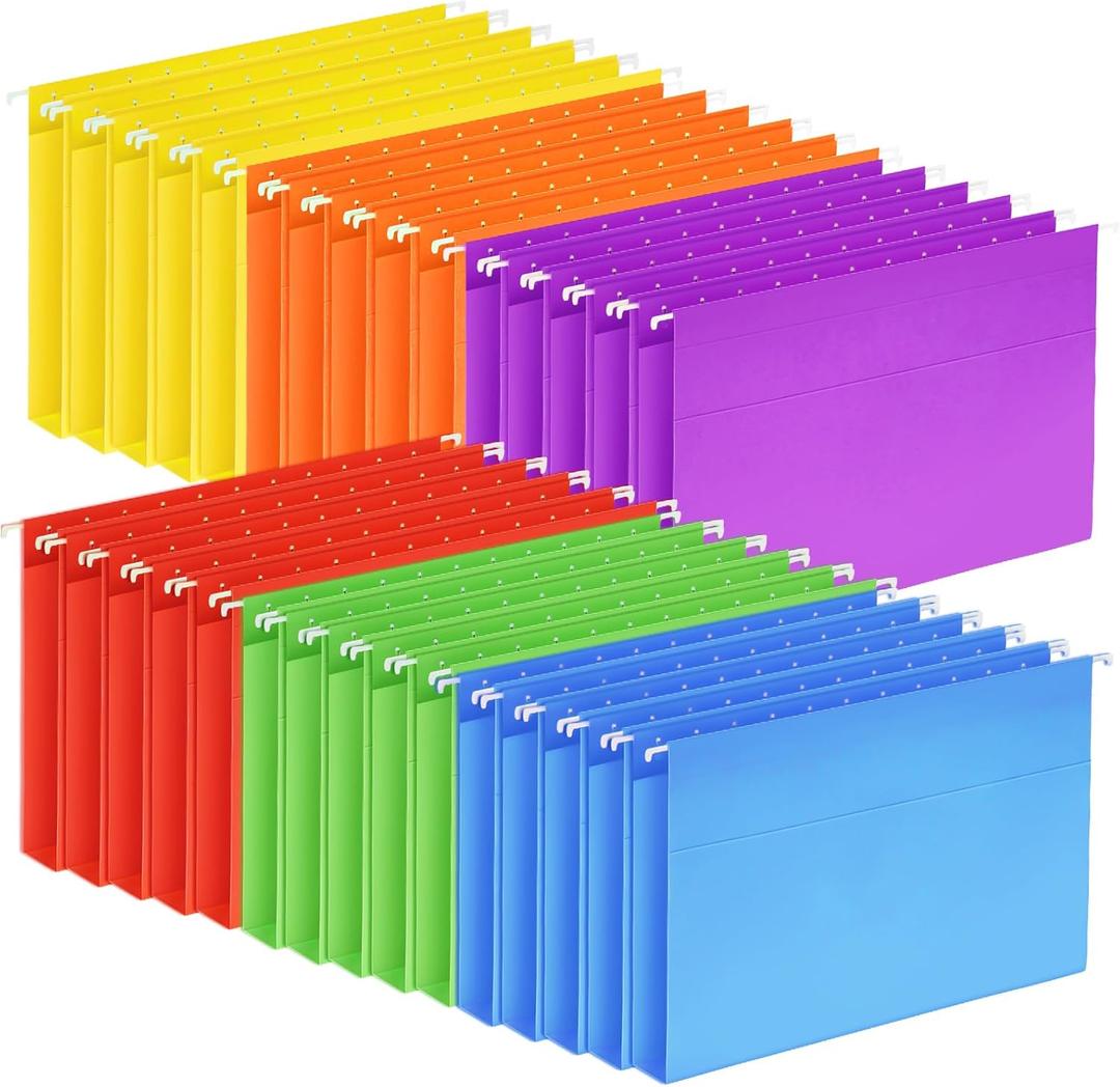 30 Pack Hanging File Folders, Letter Size with 1/5-Cut Adjustable Tabs, 6 Selected Color - File Folder Organizer for Filing Cabinet Office Home, Designed for Bulky Files, Medical Charts