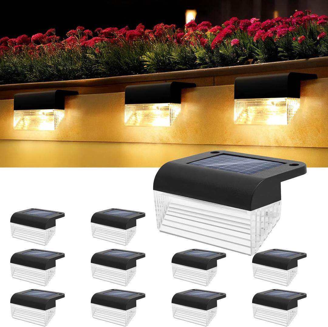 Solar Fence Lights, 8 Pack Waterproof LED Solar Deck Lights Outdoor, Solar Lights for Outside, IP44 Waterproof, Patio, Stairs,Yard,Warm White/Color Changing Lighting