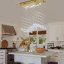 Modern Gold Wave Rectangular Chandelier for Dining Room Over Table, 6-Lights Raindrop Elegant Ceiling Light Fixture for Kitchen Island, Funny Flush Mount Pendant Light for Kids/Girls Room, l23.6'' X W9.8'' X H27.6''