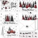 52 Pack Merry Christmas Thank You Cards with Envelopes Stickers Buffalo Plaid Xmas Tree Greeting Gift Christmas Holiday Greeting Card Blank Note Card Set for Winter Party Birthday Supplies 4x6inch