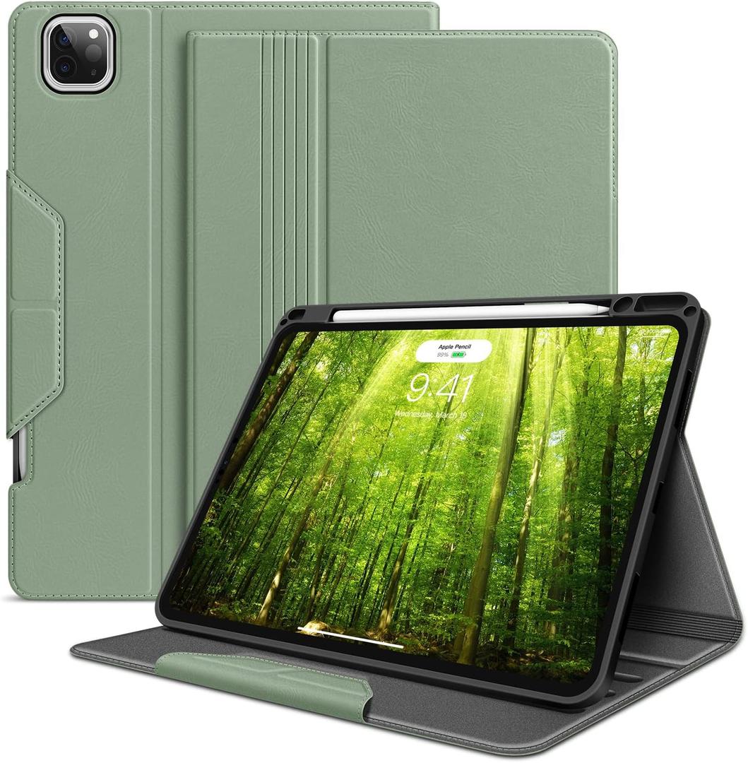H HOLIMET Case for iPad Pro 11 Inch 2022 4th/3rd/2nd/1st Generation 2021/2020/2018 with Pencil Holder Folio Stand Auto Wake/Sleep Vegan Leather, Green