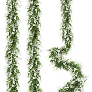 RECUTMS Faux Eucalyptus Garland Plant Fake Vines, Artificial Hanging Eucalyptus Leaves Greenery Vines for Wedding Backdrop Arch Wall Party Home Bedroom Decor Indoor Outdoor(White)