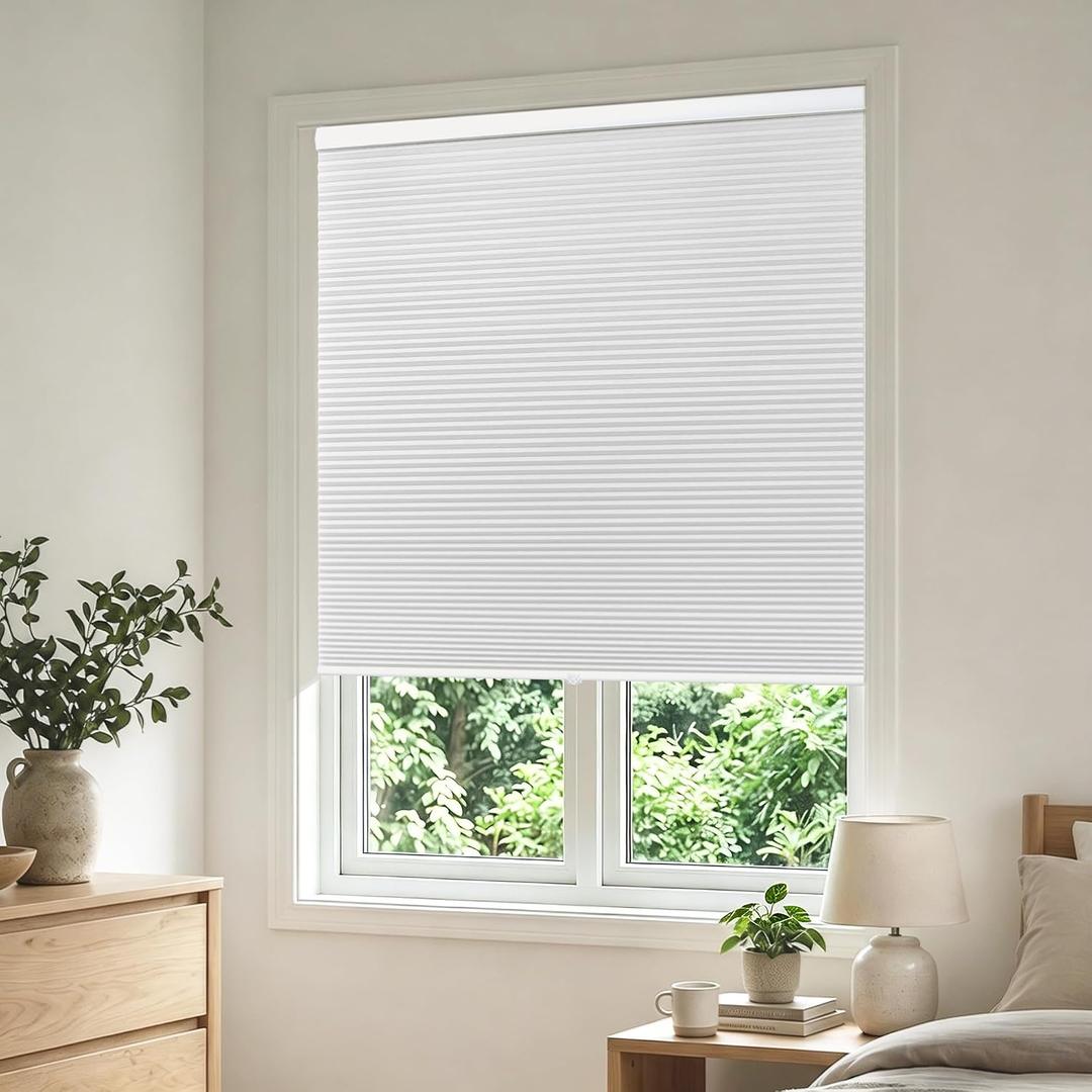 Allesin Cordless Blackout Cellular Shades, Honeycomb Blinds for Windows, Thermal Insulated & Noise Dampening, Room Darkening Window Coverings for Bedroom & Nursery, White, 32" W x 64" H