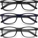 LKEYE Reading Glasses for Men Women Blue Light Blocking Rectangles Computer Readers Wide Frame with Spring Hinge Lightweight Square Eyeglasses LK6021 3pack (+1.0 Strength)