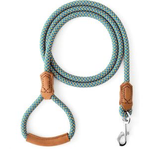 Mile High Life Leather Dog Leash, Heavy Duty Strong Genuine Leather Handle Rope Leash Soft and Comfortable for Small Medium Large Dogs (Peacock Blue, 48 Inch)