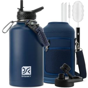 DYSANKY 64 oz Insulated Water Bottle | Upgraded Thickened Stainless Steel Water Jug for Gym and Hiking with Straw, Carrier Bag, Handle Strap | BPA-Free 64 oz