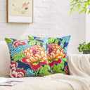 Pack of 2, Chinoiserie Pillow Cover 20 x 20 Inch Peony Floral Pillow Covers Linen Flower Throw Pillow Covers Farmhouse Pillowcase Cushion Covers for Sofa Couch Living Room Navy Pink