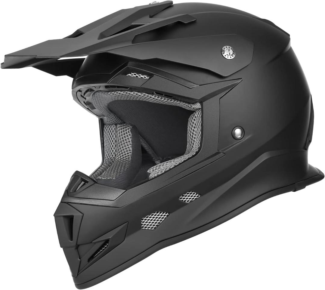 GLX GX23 Dirt Bike/Motocross Helmet - Matte Black, Medium - DOT Approved (Black)