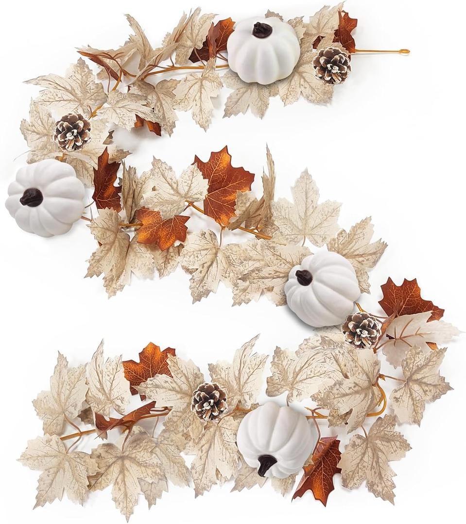 Fall Decor - Fall Garland - 5.9Ft Fall Maples Leaves Garland with Pumpkin Pinecone Thanksgiving Garlands Artificial Autumn Foliage Harvest Thanksgiving Decor for Home Indoor Mantle Wedding Christmas