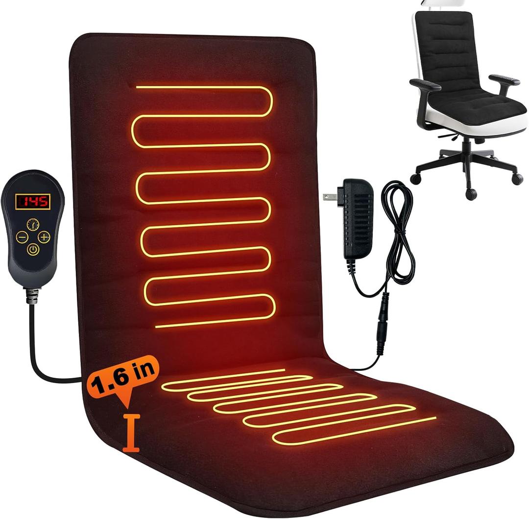 Heated Seat Cushion for Office - 12V Chair Heating Pad - Thick Seat Warmer wiht 7 Temp Levels & 12H Timer- Fast Heated Cover for Back,Hips Etc.Gift Packaging, Black