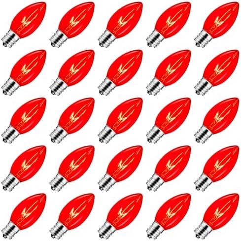 50 Pack C9 Incandescent Bulb Red, C9 Christmas Replacement Light Bulb for Christmas String Light, E17 Intermediate Base, 7 Watt, Red