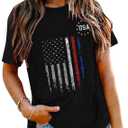 American Flag Patriotic T-Shirt Women 4th of July Gift Shirt USA Flag Stars Stripes Graphic Short Sleeve Casual Tops (Black, XL)