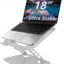 Adjustable Laptop Stand, Ultra Stable Metal Base Ergonomic Foldable Computer Riser for Desk Compatible with MacBook Pro/Air Notebook All Laptop Under 18 Inches (Silver)