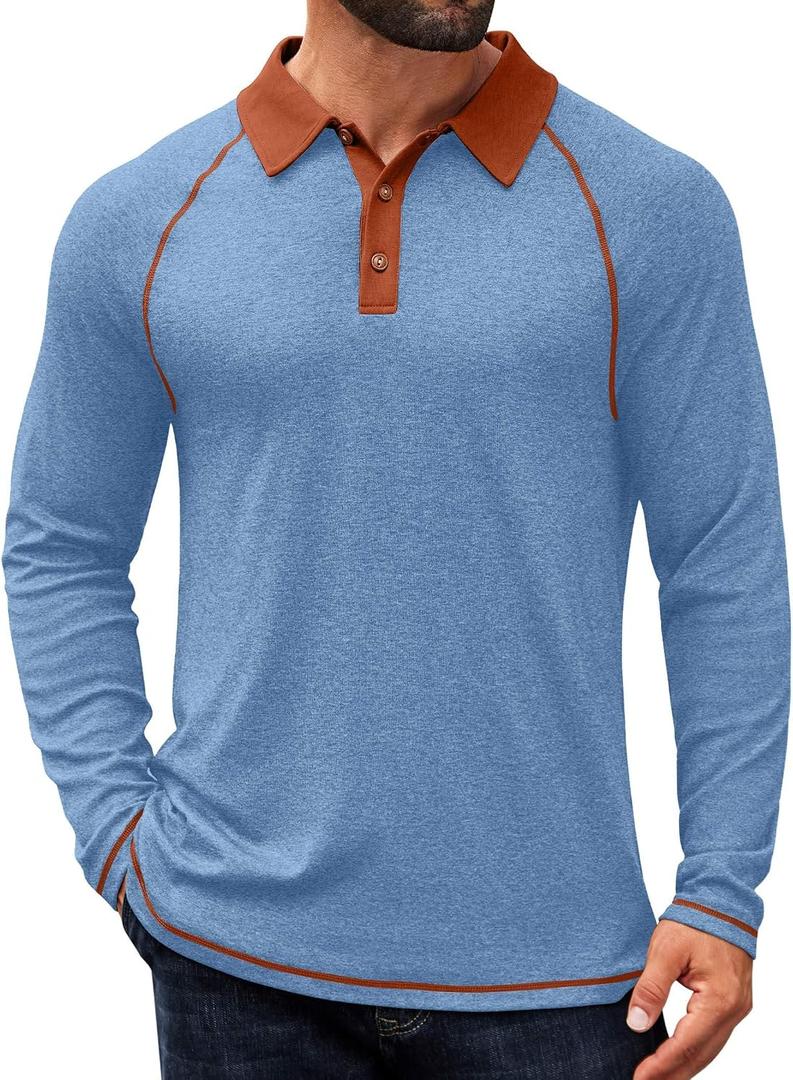 COOFANDY Mens Long Sleeve Polo Shirts Casual Button Collared Shirts Raglan Golf T Shirt (M)