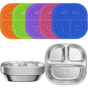 Set of 5 Stainless Steel Snack Containers with Silicone Lids,Stainless Steel Plates- Reusable Meal Prep Lunch Containers Non Toxic & 100% BPA Free5 Color lids-2