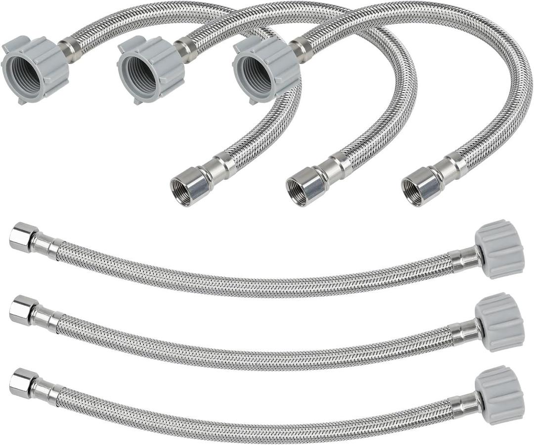 6 Pack 12 inch Toilet Water Supply Connector Line, 3/8" Comp x 7/8" BC, Stainless Steel Braided Toilet Water Supply Line, Leak-Proof Brass Nut Toilet Connector Hose