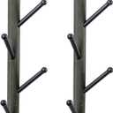 MyGift Wall Mounted Coat Rack Tree, Vintage Gray Weathered Solid Wood and Black Metal Hat Hanger with 4 Hooks, Vertical Entryway Hanging Garment Rack with Branch Style Hooks, Set of 2