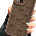 Compatible with iPhone 15 Case, Cute Brown Bow Aesthetic Design for Girls Women Soft Silicone Slim Fit Shockproof Protective Cover