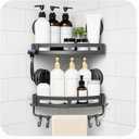 Corner Shower Caddy Suction Cup Shower Shelf Corner No Drilling Bathroom Shower Organizer Storage Rack Suction Cup Type with Towel Bar Hooks