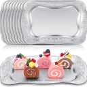 Layhit 10 Pcs Plastic Serving Trays 13" x 9" Rectangle Platters for Dessert Display Tray for Decoration Embossed Serving Platter Dish for Parties, Weddings, Engagements, Birthdays (Silver)