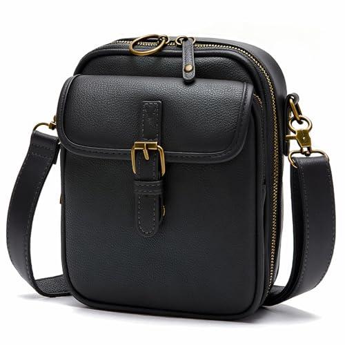 Small Crossbody Bags for Women Vegan Leather Messenger Purses, Vintage Wallet Anti Theft Shoulder Handbags with Card Slots (Black)