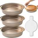 8 Inch Cake Pans, 3PCS Nonstick Round Baking Pans with 50PCS Parchment Papers, Durable Birthday Circle Cake Baking Pan with Handle for Multi-Layer Cakes, Dishwasher Safe (Gold, 8 inch)