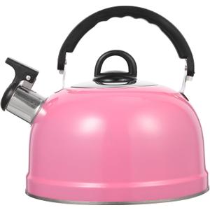 Stainless Steel Whistling Tea Kettle, Pink Spherical Hot Water Boiler Pot with Ergonomic Handle, Stove Top Teapot for Home Kitchen and Camping, Compatible with Gas and Induction Cookers